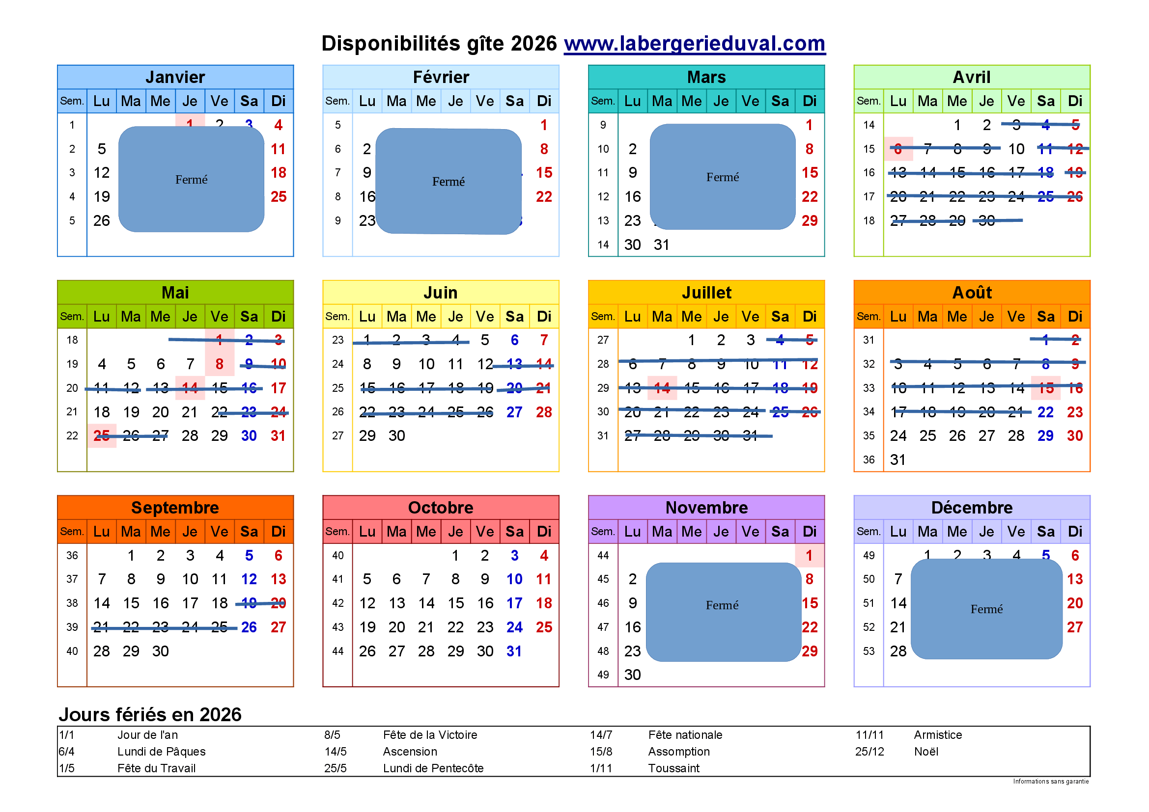 disponibilites La Bergerie du Val 2026 gite 